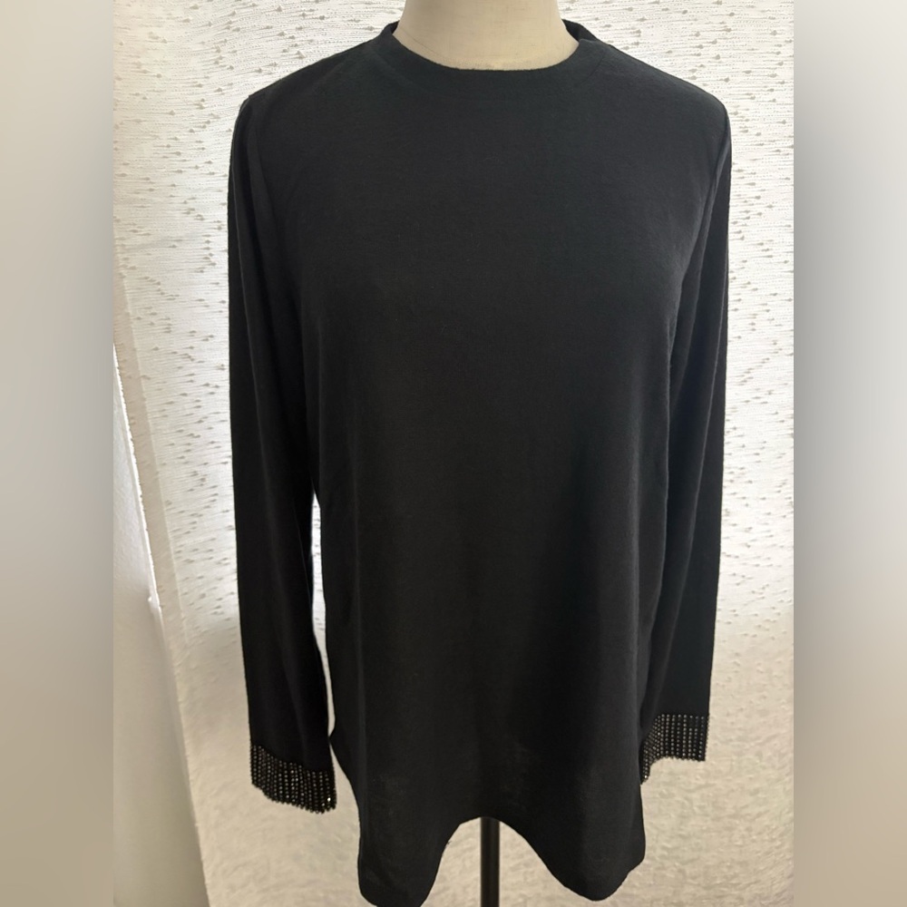 DG2 by Diane Gilman Elegant Black Long Sleeve Rhinestone Cuff Top NWT